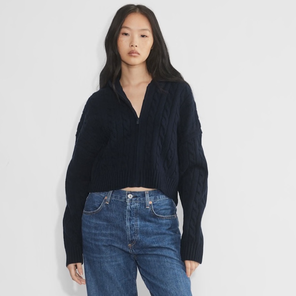 Aritzia Navy Cable Knit Sweater